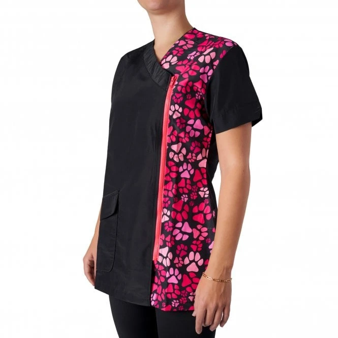 Kanji V-Neck Tunic Pink Paw Print 1 Kanji V-Neck Tunic Pink Paw Print