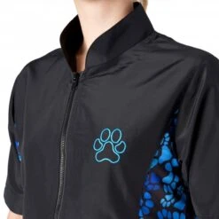 Mandarin Collar Tunic Black/Blue Paw -Groomers Professional groomers mandarin collar tunic blackblue paw p18096 17396 medium