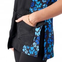 Mandarin Collar Tunic Black/Blue Paw -Groomers Professional groomers mandarin collar tunic blackblue paw p18096 17397 medium