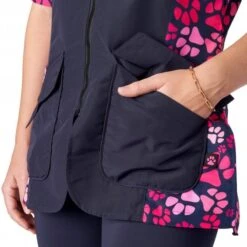 Mandarin Collar Tunic Navy/Pink Paw -Groomers Professional groomers mandarin collar tunic navypink paw p17876 17401 medium