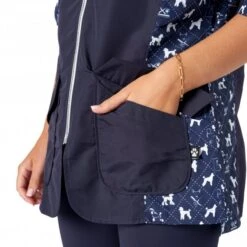 Penny Poodle Mandarin Collar Tunic Navy/Bling -Groomers Professional groomers penny poodle mandarin collar tunic navybling p18053 16916 medium