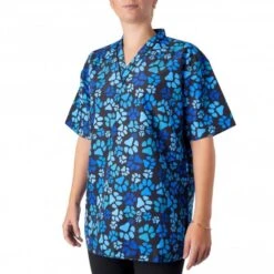 V-Neck Tunic Blue Paw Print