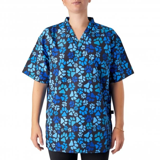 V-Neck Tunic Blue Paw Print 2 V-Neck Tunic Blue Paw Print - Image 2
