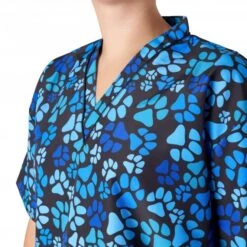 V-Neck Tunic Blue Paw Print 10 V-Neck Tunic Blue Paw Print -Groomers Professional groomers v neck tunic blue paw print p18093 17417 medium