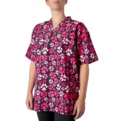 V-Neck Tunic Pink Paw Print